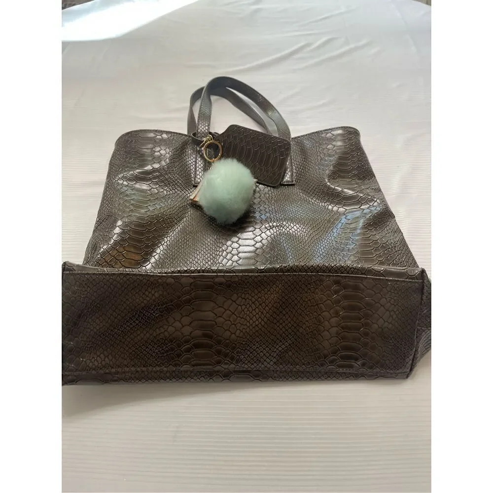Carine Roitfeld x Uniqlo Brown Faux Snakeskin Tote